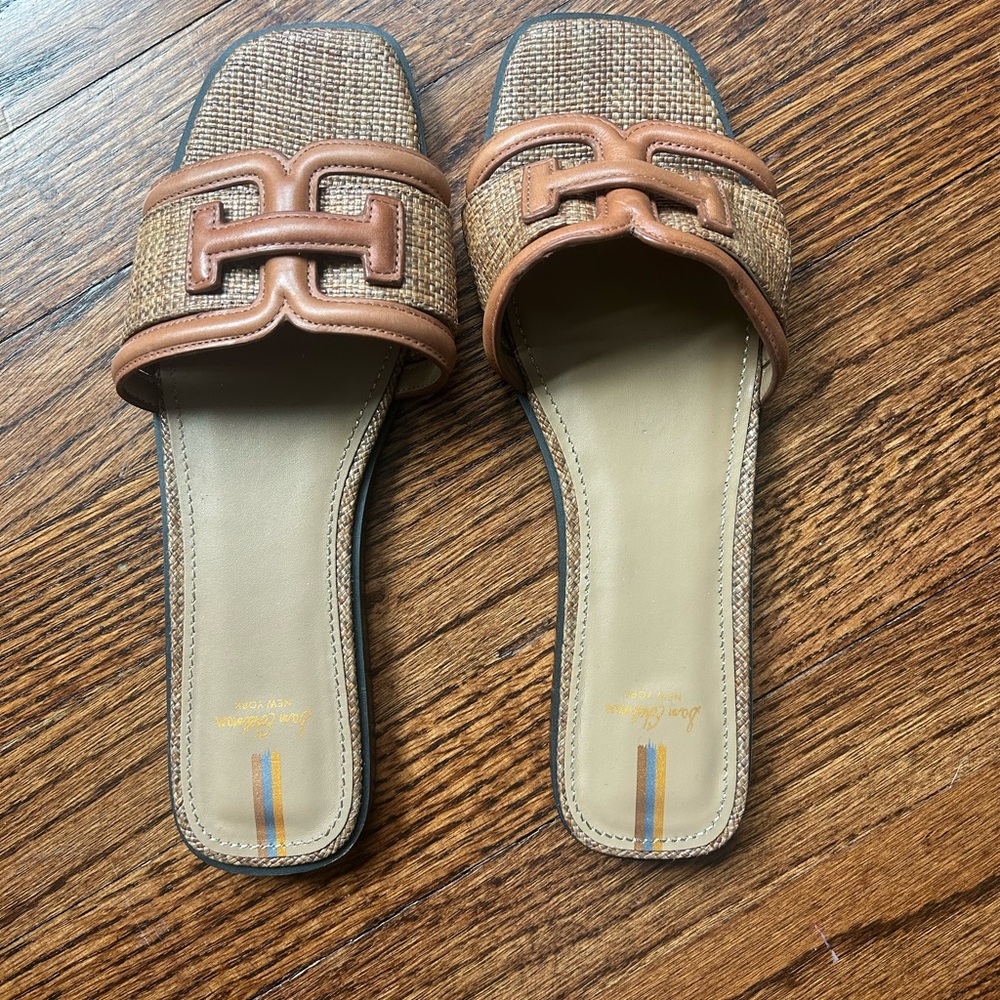 Sam Edelman Tan Woven Slide Sandals with Leather Trim